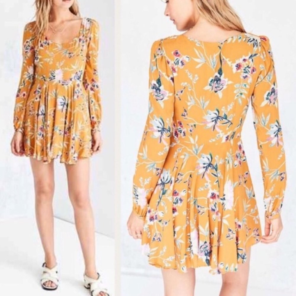 Urban Outfitters Yellow Floral Long Sleeve Dress